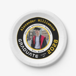 Modern Black Yellow White Graduation Photo Party Pappteller