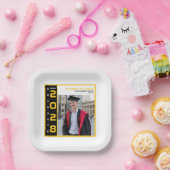 Modern Black Yellow White Graduation Photo Party Pappteller (Party)