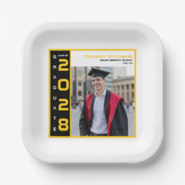 Modern Black Yellow White Graduation Photo Party Pappteller