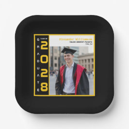 Modern Black Yellow White Graduation Photo Party Pappteller