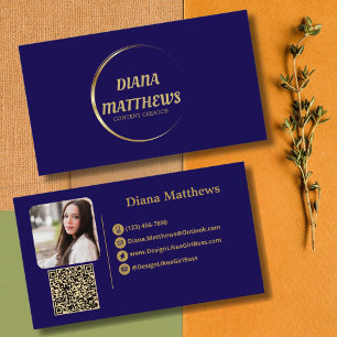 Modern Blau Gold, QR-Code Professionelles Foto Visitenkarte