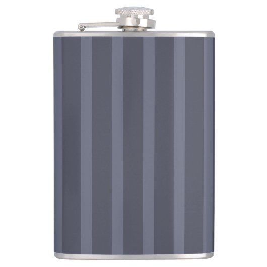 Modern Blau Grau Gestreift Flachmann (Vorderseite)