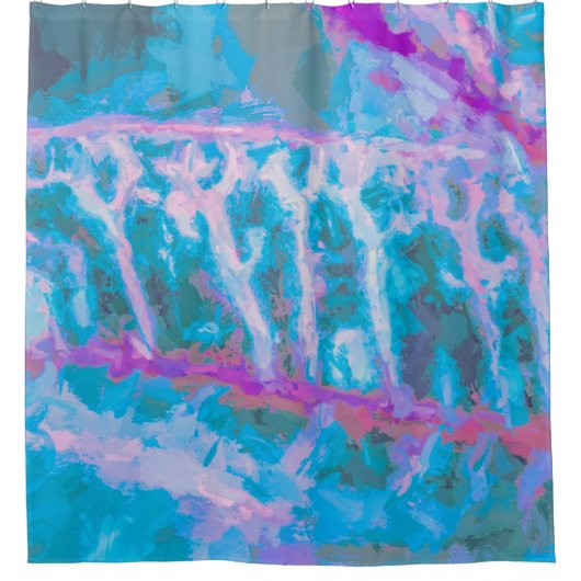 Modern Blau Pink Weiß Abstrakte Farbe Duschvorhang (Vorderseite)