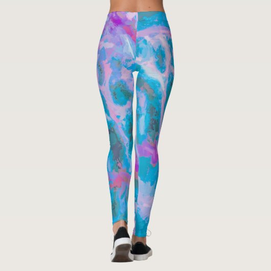 Modern Blau Pink Weiß Abstrakte Farbe Leggings (Rückseite)