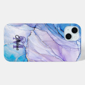 Modern Blau und Lila marbled monogramname Case-Mate iPhone Hülle (Rückseite (Horizontal))