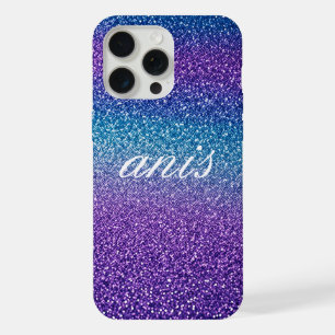 Modern blau violetter Glitter iPhone 15 Pro Max Hülle