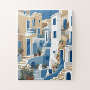 Modern-Blau-Weiß-Puzzle einer Küstenallee Puzzle