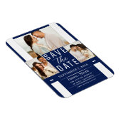 Modern Blau & Weiß Save the Date 3 Foto Hochzeit Magnet (Rechte Seite)