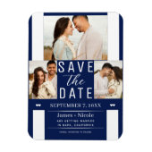 Modern Blau & Weiß Save the Date 3 Foto Hochzeit Magnet (Vertikal)