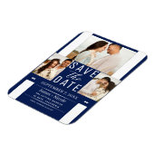 Modern Blau & Weiß Save the Date 3 Foto Hochzeit Magnet (Linke Seite)