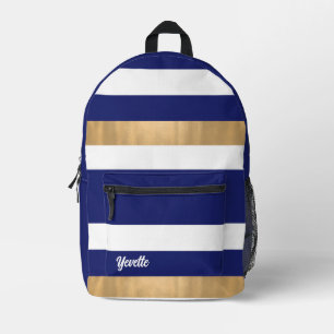 Modern Blau weiß und Gold fett gestreift Bedruckter Rucksack