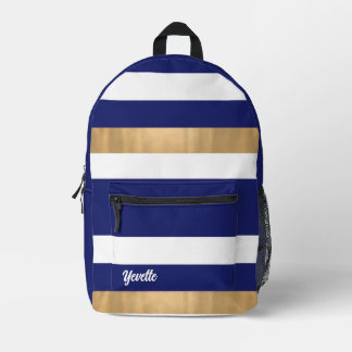 Modern Blau weiß und Gold fett gestreift Bedruckter Rucksack