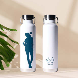 Modern Blaue Farbe Weibliche Golfer Monogramm Trinkflasche