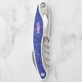 Modern blauer Glitzer rosa Monogramm Name Kellner  Kellnermesser (Rückseite)