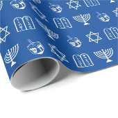 Modern blauer jüdischer Ikonen Muster Hanukkah Geschenkpapier (Rolleneckpunkt)
