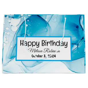 Modern blauer Marmor Geburtstag Große Geschenktüte
