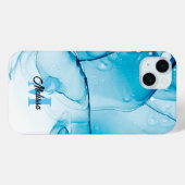 Modern blauer Marmormonogramm Case-Mate iPhone Hülle (Rückseite (Horizontal))