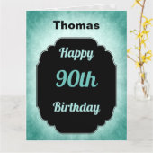 Modern blauer Name 90. Geburtstag Karte (Gelbe Blume)