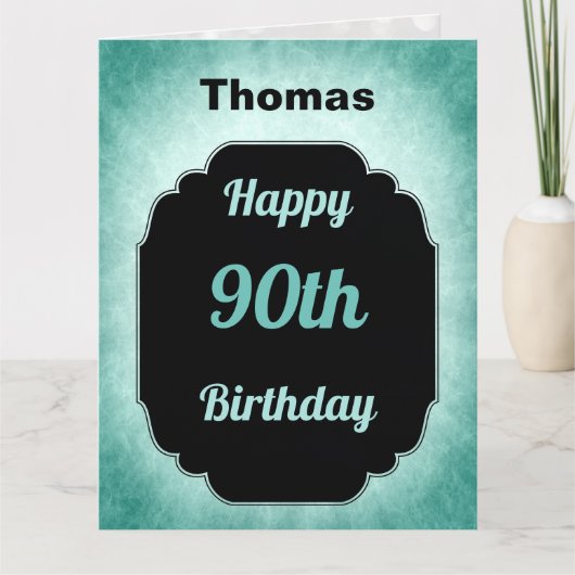 Modern blauer Name 90. Geburtstag Karte (Vorderseite)