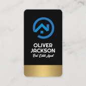 Modern Blaues Real-Anwesen-Logo | Gold Trim Visitenkarte (Vorderseite)