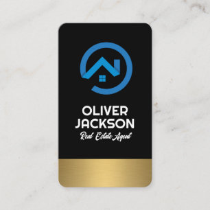 Modern Blaues Real-Anwesen-Logo   Gold Trim Visitenkarte