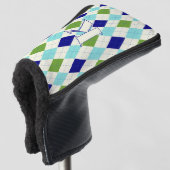Modern-blaues und grünes Raute-Muster Modernes Mon Golf Headcover (3/4 Vorderseite)