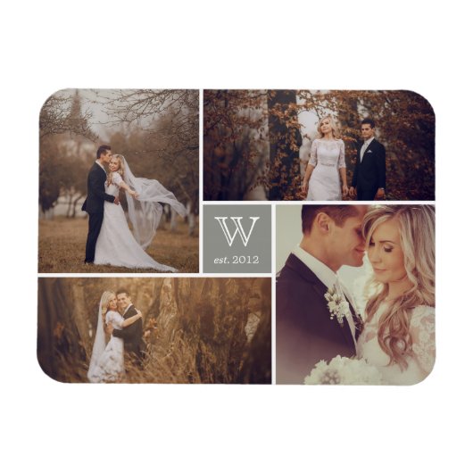 Modern Block Wedding Monogram Foto Collage Magnet (Horizontal)