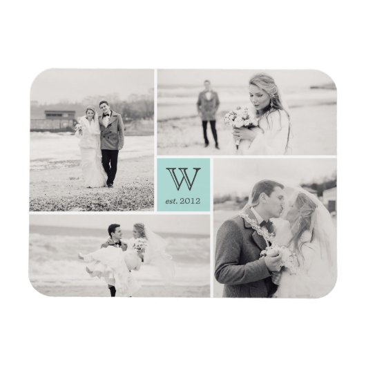Modern Block Wedding Monogram Foto Collage Magnet (Horizontal)