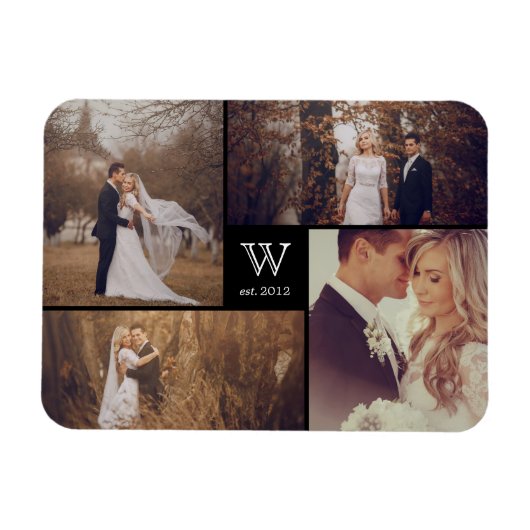 Modern Block Wedding Monogram Foto Collage Magnet (Horizontal)