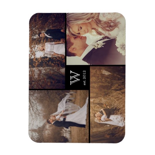 Modern Block Wedding Monogram Foto Collage Magnet (Vertikal)