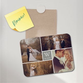 Modern Block Wedding Monogram Foto Collage Magnet