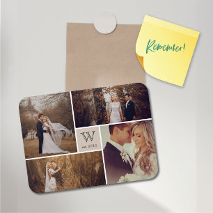 Modern Block Wedding Monogram Foto Collage Magnet