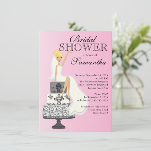 Modern Blonde Bride Bridal Dusche Einladung (Stehend Vorderseite)