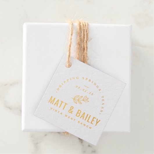 Modern Bloom Wedding Monogram Real Gold Foil Geschenkanhänger (Mit Box)
