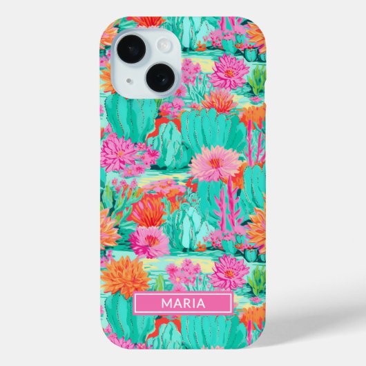 Modern Blooming Cacti Personalized Case-Mate iPhone Hülle (Rückseite)