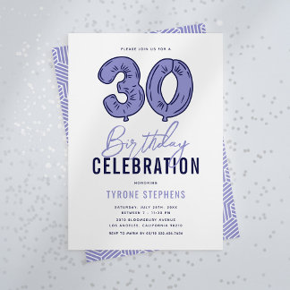 Modern Blue 30. Geburtstag Party Einladung