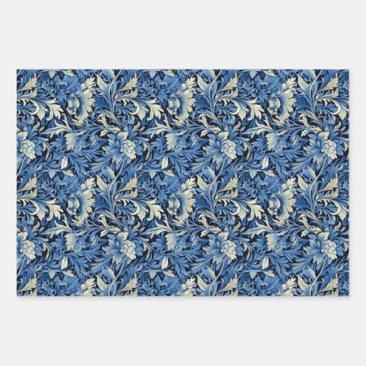 Modern Blue 3D Floral Blätter Wallpaper Design (Vorderseite 3)