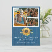 Modern Blue 4 Foto Collage Sonnenblumen Abschluss Ankündigung (Stehend Vorderseite)