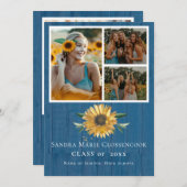 Modern Blue 4 Foto Collage Sonnenblumen Abschluss Ankündigung (Vorne/Hinten)