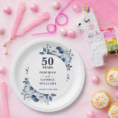 Modern Blue 50th Wedding Jubiläumsgrün Pappteller (Party)