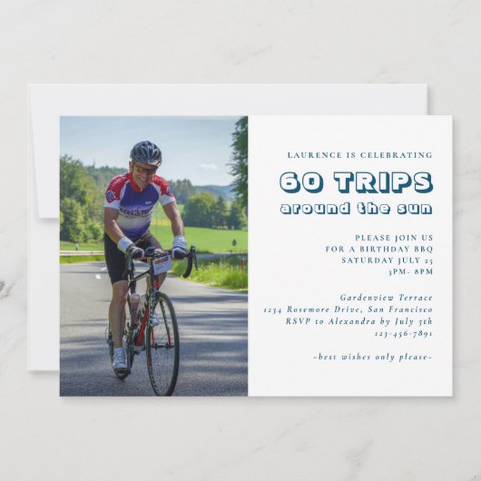 Modern Blue 60. Geburtstag Foto Einladung (Vorderseite)