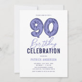 Modern Blue 90. Geburtstagsparty Einladung (Vorderseite)
