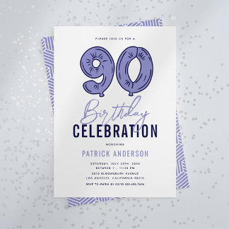 Modern Blue 90. Geburtstagsparty Einladung