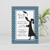 Modern Blue Abschluss Einladung Silhouette Grad (Stehend Vorderseite)
