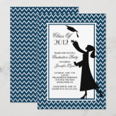 Modern Blue Abschluss Einladung Silhouette Grad (Vorne/Hinten)