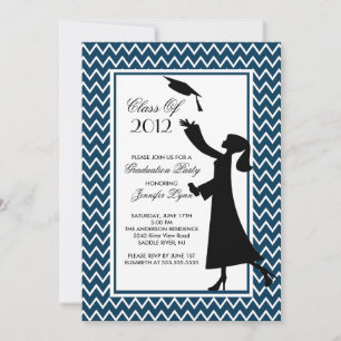 Modern Blue Abschluss Einladung Silhouette Grad