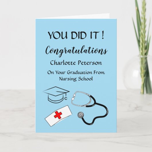Modern Blue Abschluss Nurse Congratulation Card Karte (Vorderseite)