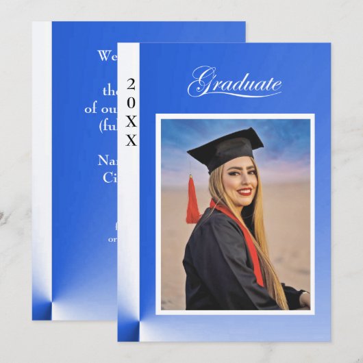 Modern Blue Abstract Grad Announcement with photo Einladung (Vorne/Hinten)