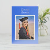Modern Blue Abstract Grad Party Invitation - photo Einladung (Stehend Vorderseite)
