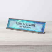 Modern Blue Abstract Liquid Marble I Custom Title Schreibtischnamensplakette (Vorderseite )